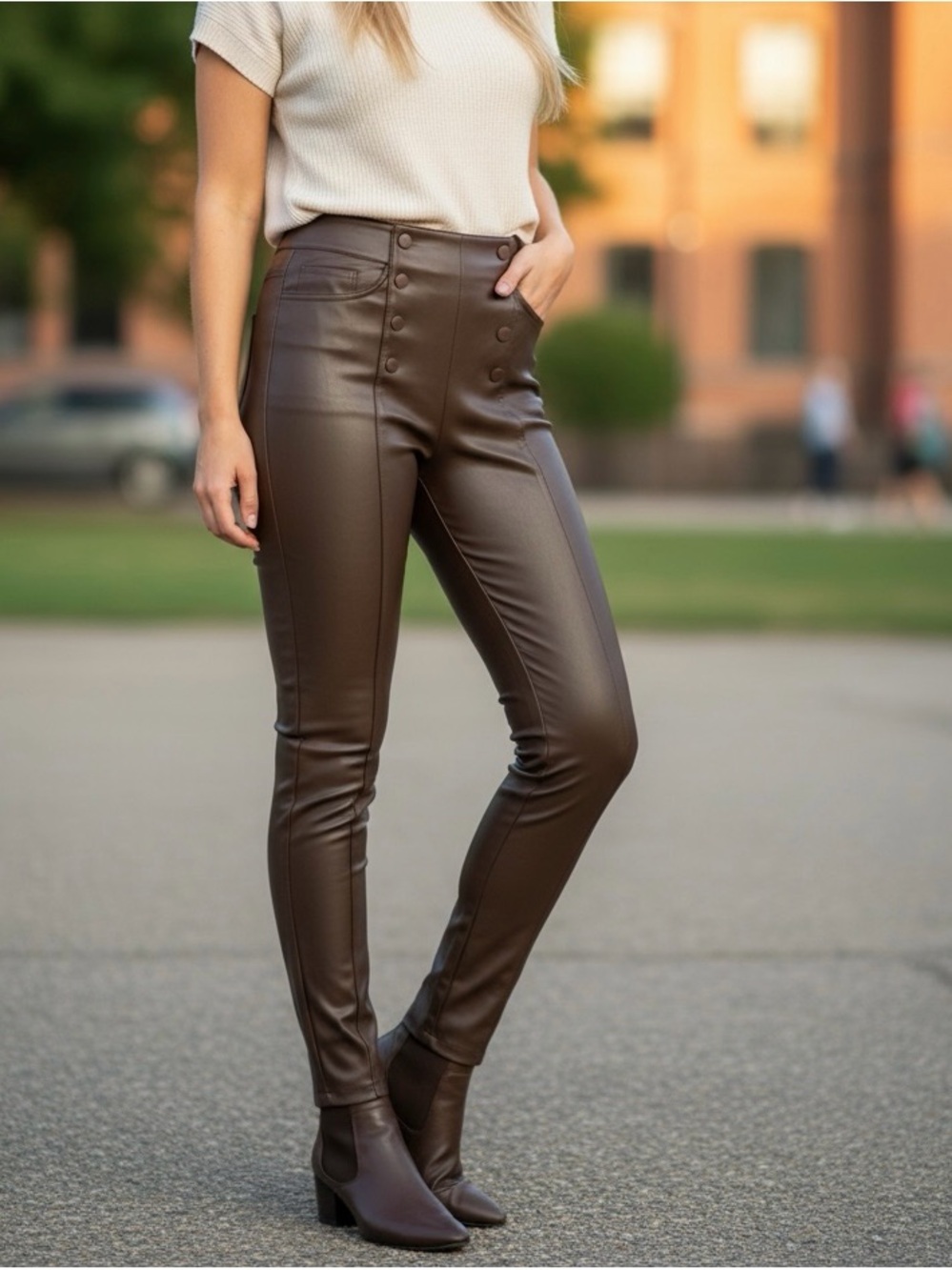 J. McLaughlin Brown Faux Leather Skinny Pants